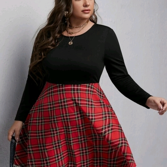 SHEIN Women's Tartan Plaid Panal Dress NWT - Picture 3 of 12